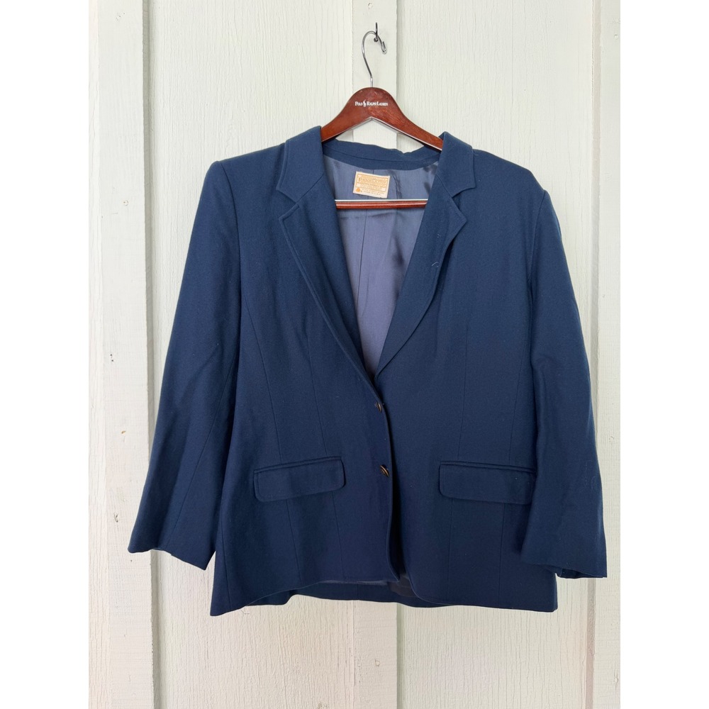 Pendleton Mens Blue 100% Virgin Wool Blazer Gold Crest Button Jacket Made in USA